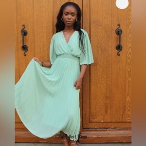 French Brand Sense Pleated Aqua Green Dress size M